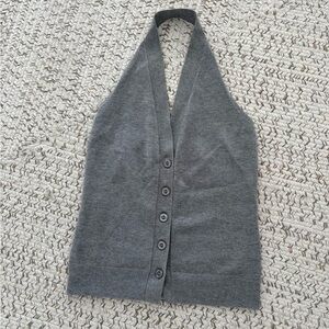 NEVER WORN, WITH TAGS. Gray Halter Neck Buttoned Top